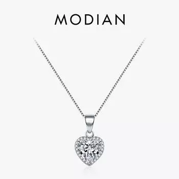 Modian Роскошная подвеска из стерлингового серебра 925 пробы в форме сердца с прозрачным цирконием, классическая свадебная цепочка, ювелирные изделия для женщин серебряный
