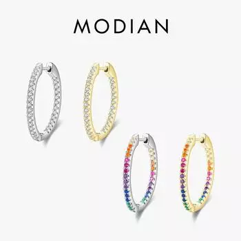Modian серьги цвета радуги из стерлингового серебра 925 пробы, круглые серьги-кольца с цирконием для женщин, роскошные свадебные украшения серебряный