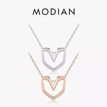 Модиан серебряная линия сердце кулон настоящее серебро 925 пробы розовое золото цвет любовь ожерелья для женщин свадебные украшения аксессуары серебряный