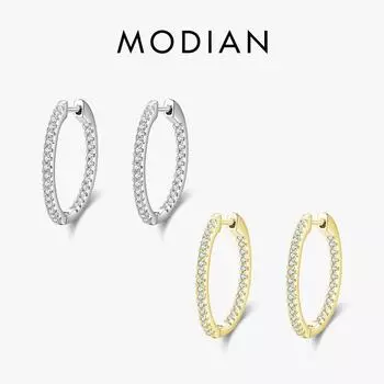 Модиан Серебряные сверкающие свадебные серьги из стерлингового серебра 925 пробы с прозрачными цирконами серьги-кольца для женщин Свадебные украшения серебряный