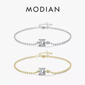 Modian Square Clear CZ Браслеты Стерлингового Серебра 925 пробы Браслет-цепочка с подвесками и бусинами для женщин Свадебные ювелирные украшения серебряный