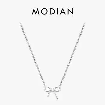 Модиан, стерлинговое серебро 925 пробы, изысканный простой кулон с бантом, ожерелье, модная штабелируемая цепочка на шею для женщин, изящные ювелирные изделия, подарок серебряный