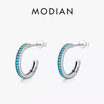 Модиан, стерлинговое серебро 925 пробы, круглые винтажные элегантные женские серьги-гвоздики с натуральной бирюзой для женщин, изящные ювелирные изделия серебряный