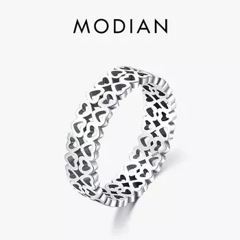 Модиан, стерлинговое серебро 925 пробы, открытое сердце к сердцу, простое стильное кольцо для женщин, размеры 5, 6, 7, 8, 9, ювелирные изделия, подарок 5 серебряный