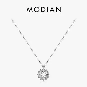 Модиан, стерлинговое серебро 925 пробы, ожерелье с подвеской в виде счастливой снежинки для женщин, ювелирные изделия, рождественские подарки для девочек серебряный