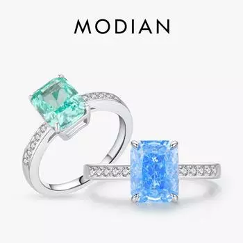 Модиан Стерлинговое Серебро 925 пробы Параиба Kleur Дробленый Ijs Gesneden Zirconia Luxe Klassieke Cocktail Ringen Voor Vrouwen Sieraden 5 зелёный