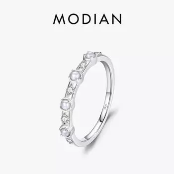 Модиан, стерлинговое серебро 925 пробы, простое базовое кольцо с жемчугом и подвеской, штабелируемое кольцо, элегантные ювелирные изделия для женщин, подарки на День Святого Валентина 5 серебряный