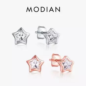 Модиан, стерлинговое серебро 925 пробы, прозрачные сверкающие циркониевые серьги со звездами для женщин, изысканные модные украшения серебряный