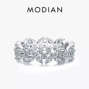 Модиан, стерлинговое серебро 925 пробы, прозрачный CZ, ослепительный цветок, штабелируемое кольцо на палец для женщин, свадебная вечеринка, изысканные женские украшения 5 серебряный