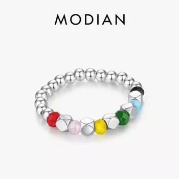 Модиан, стерлинговое серебро 925 пробы, радужные разноцветные бусины, кольцо на палец, модные, изысканные регулируемые кольца для женщин, ювелирные изделия
