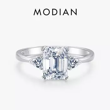 Модиан, стерлинговое серебро 925 пробы, роскошные прямоугольные кольца изумрудной огранки, 2 карата, прозрачные кольца на палец с фианитом AAAAA для женщин, эффектные свадебные украшения 5 серебряный