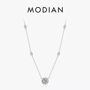 Модиан, стерлинговое серебро 925 пробы, роскошные сверкающие круглые ожерелья с подвеской из циркона, свадебные звенья-цепочки, ожерелья для женщин, ювелирные изделия, подарки серебряный