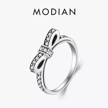 Модиан, стерлинговое серебро 925 пробы, штабелируемое кольцо, свадебное модное ювелирное изделие с бантом, сверкающий CZ, женский подарок на день Святого Валентина 6 серебряный