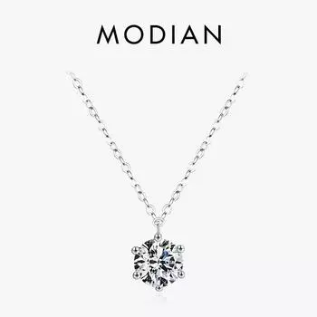 Modian Стерлинговое Серебро 925 пробы сверкающее круглое 1CT десять сердец цирконий кулон ожерелья классические свадебные украшения для женщин подарки серебряный