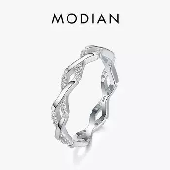 Модиан, стерлинговое серебро 925 пробы, в шахматном порядке, очаровательное кольцо на палец, классическое штабелируемое прозрачное циркониевое свадебное украшение для женщин, подарки 5 серебряный