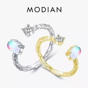 Модиан, стерлинговое серебро 925 пробы, винтажный узор, регулируемое кольцо на палец для женщин, позолоченное 14 К, лунный камень, вечерние ювелирные изделия