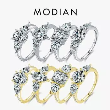 Модиан, стерлинговое серебро 925 пробы, высокое качество, роскошное кольцо на палец со сверкающим цирконием для женщин, классические свадебные украшения для помолвки 5 серебряный