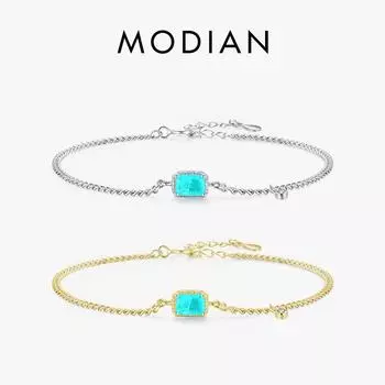 Modian Стерлингового Серебра 925 Элегантный Прямоугольный Турмалиновый Браслет Модная Цепочка Для Женщин Свадебные Украшения Подарки серебряный
