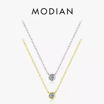 Modian Стерлингового Серебра 925 Круглый 4 мм Циркон Штабелируемый Кулон Золотого Цвета Цепочка Ожерелье Для Женщин Свадебные Украшения Подарок серебряный