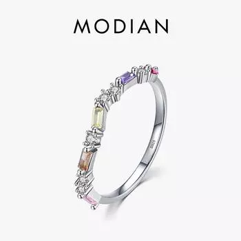 Modian Стерлингового Серебра 925 Многоцветный CZ Очарование Простое Кольцо На Палец Для Женщин Модные Серебряные Изящные Ювелирные Изделия 5 серебряный