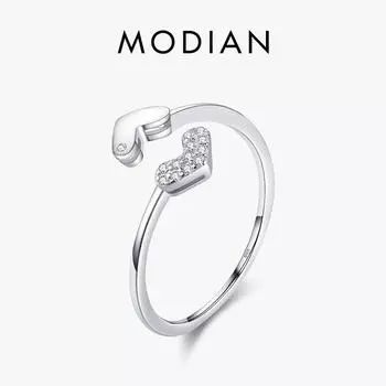 Modian Стерлингового Серебра 925 Открытый Размер 6-9 Ясно CZ Сердца Элегантное Женское Кольцо На Палец Для Женщин Регулируемые Изящные Ювелирные Изделия серебряный