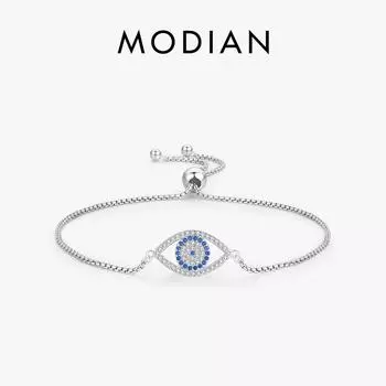 Модиан Стерлингового Серебра 925 пробы, базовый браслет с большими голубыми глазами, модный стиль, плетеная регулируемая цепочка для женщин, подарок на годовщину серебряный