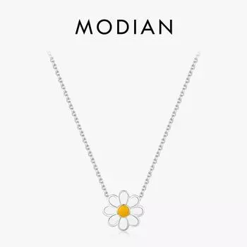 Модиан, стерлингового серебра 925 пробы, белая эмаль, подвеска в виде цветка, ожерелье, очаровательная цепочка на шею с ромашкой для женщин, гипоаллергенные ювелирные изделия серебряный