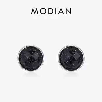 Модиан стерлингового серебра 925 пробы черный опал сверкающие серьги-гвоздики для женщин серебряные украшения ко Дню святого Валентина серебряный