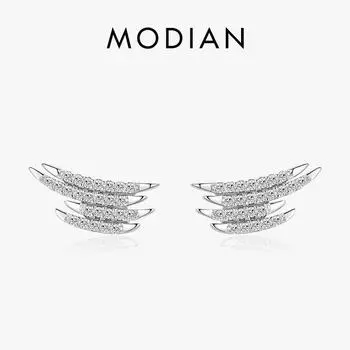Модиан стерлингового серебра 925 пробы геометрические линии циркония изысканные серьги-гвоздики для женщин классические свадебные эффектные ювелирные изделия серебряный