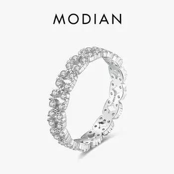 Модиан стерлингового серебра 925 пробы геометрические штабелируемые прозрачные кольца с цирконием на палец для женщин свадебные эффектные ювелирные изделия 5 серебряный