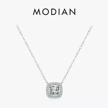 Modian стерлингового серебра 925 пробы изысканный квадратный блестящий циркониевый кулон прозрачная цепочка с цирконием ожерелье для женщин свадебные ювелирные украшения серебряный