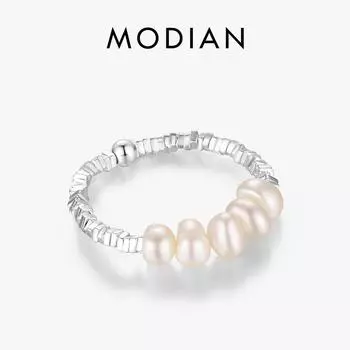 Модиан стерлингового серебра 925 пробы изысканный жемчуг в стиле барокко регулируемый размер 6-9 кольца на палец для женщин изысканные геометрические модные украшения