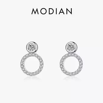 Модиан стерлингового серебра 925 пробы классические геометрические круглые серьги-гвоздики для женщин Роскошные прозрачные женские свадебные украшения с цирконием серебряный