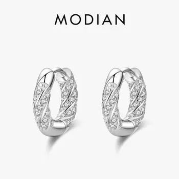 Модиан стерлингового серебра 925 пробы классические простые круглые роскошные серьги-кольца с цирконием для женщин свадебные украшения аксессуары серебряный