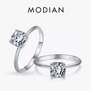 Модиан стерлингового серебра 925 пробы классический сверкающий квадратный AAAAA циркон кольцо на палец для женщин свадьба помолвка ювелирные изделия 5 серебряный