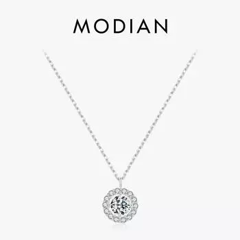 Модиан стерлингового серебра 925 пробы классический сверкающий круглый высокое качество цирконий свадебный кулон ожерелье для женщин юбилейные украшения серебряный