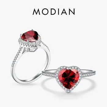 Modian стерлингового серебра 925 пробы красное сердце кольцо 5A CZ цирконий свадебные украшения брендовые обручальные кольца для женщин подарок 5 серебряный