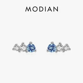 Modian стерлингового серебра 925 пробы крошечные синие циркониевые маленькие серьги-гвоздики Claaisc штабелируемые серьги-гвоздики для женщин и девочек ювелирные изделия серебряный
