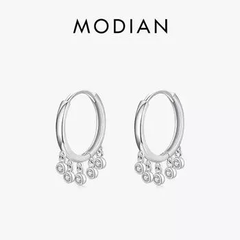 Модиан, стерлингового серебра 925 пробы, круглые качели, прозрачные висячие серьги с фианитом, простые модные серьги-капли для женщин, ювелирные изделия для вечеринок Brincos серебряный