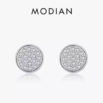 Модиан, стерлингового серебра 925 пробы, круглые простые изысканные прозрачные серьги-гвоздики с фианитом для женщин и девочек, антиаллергенные ювелирные изделия, подарки серебряный