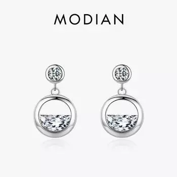 Модиан, стерлингового серебра 925 пробы, круглые серьги-подвески с подвесками, геометрическая огранка, прозрачные серьги-капли с фианитом для женщин, свадебные украшения серебряный