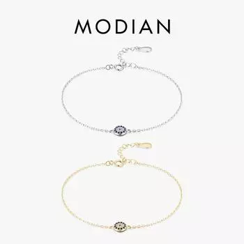 Modian стерлингового серебра 925 пробы круглый изысканный браслет Lucky Eyes Pave циркония для женщин регулируемая цепочка ювелирных изделий подарки серебряный