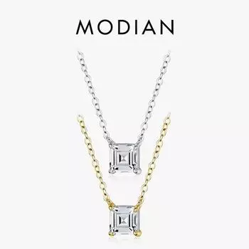 Modian стерлингового серебра 925 пробы квадратный изумрудный огранка прозрачный CZ классический ожерелье кулон для женщин свадебные очаровательные ювелирные изделия серебряный