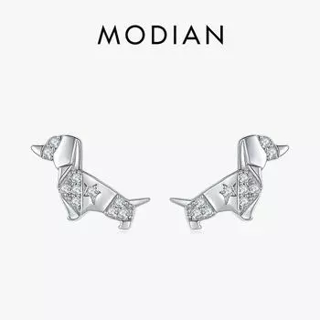 Modian стерлингового серебра 925 пробы милые элегантные серьги-гвоздики в виде собаки для женщин милый пудель животное серебряные ювелирные украшения серебряный