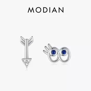 Модиан, стерлингового серебра 925 пробы, милые маленькие голубые глаза и серьги-гвоздики со стрелками, асимметричные серьги для женщин, ювелирные изделия на день рождения, подарок серебряный