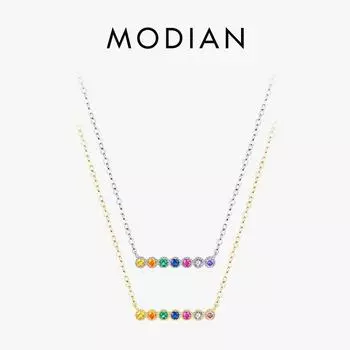 Модиан стерлингового серебра 925 пробы милый Радуга красочный круглый кулон ожерелье цепочка для женщин свадебные эффектные ювелирные изделия серебряный