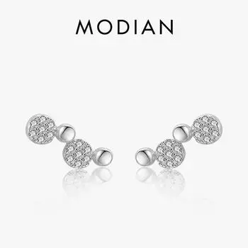 Модиан стерлингового серебра 925 пробы минимализм круглые серьги-гвоздики прозрачный камень CZ для женщин девочек ювелирные изделия серебряный