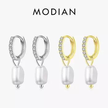 Модиан, стерлингового серебра 925 пробы, нерегулярные серьги-кольца с жемчугом в стиле барокко, классические элегантные серьги-пряжки для женщин, вечерние ювелирные изделия, подарки серебряный
