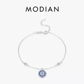 Модиан, стерлингового серебра 925 пробы, нежный браслет-подвеска, синий циркон, регулируемая цепочка для женщин, ювелирные изделия, подарок на день рождения серебряный