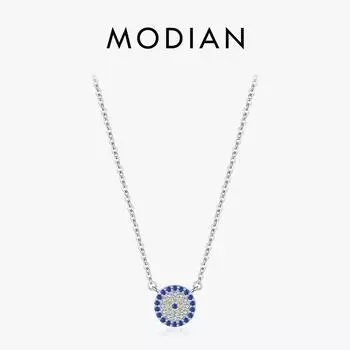MODIAN Стерлингового серебра 925 пробы, ослепительный синий прозрачный кулон с цирконием, ожерелье, цепочка для женщин, нежный подарок на день рождения, ювелирные изделия серебряный